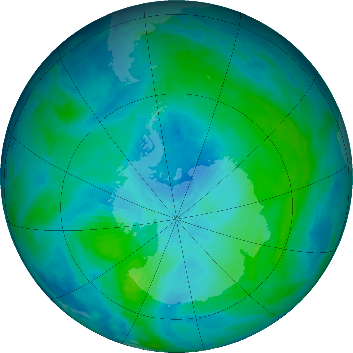 Antarctic ozone map for 20 February 1993